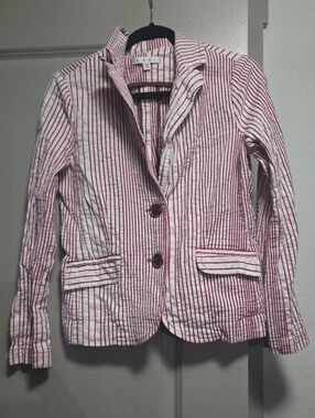 CAbi Pink and White Striped Cotton Blazer